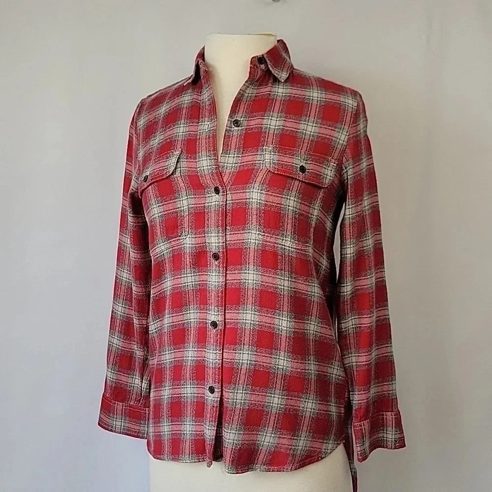 Madewell Button Down Flannel Shirt Red/ Gray Plaid Size XXS